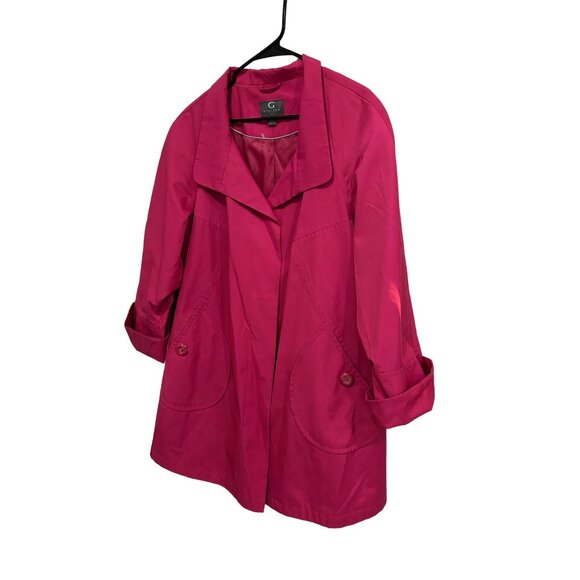 Gallery New York Fuchsia Short Trench Coat Nylon Blend Size 1X - Picture 3 of 7